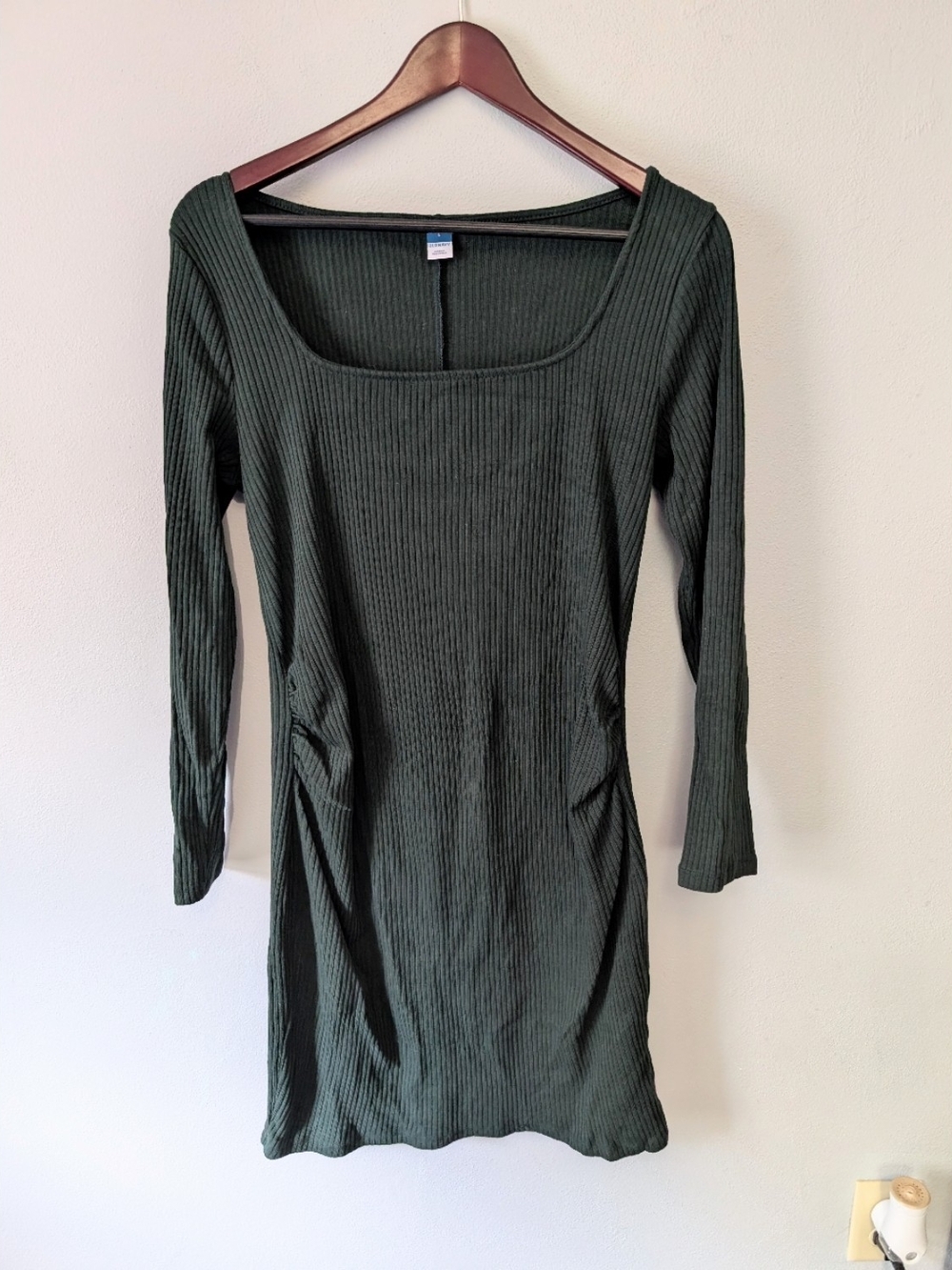 Old Navy Maternity Forest Green Ribbed Square Neck Long Sleeve Dress Size Large